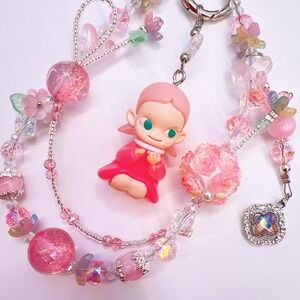 Pop Mart Molly Phone Charms Beaded Keychain Bag Purse Charm Pink Handmade Gift